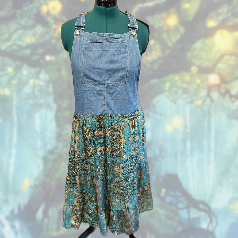 Reworked Chambray Overall Dress | Airy Tiered Skirt | One of a Kind | M